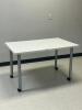 DESCRIPTION: ROLLING MEDIA TABLE SIZE: 30" X 48" X 28" LOCATION: CLINIC 7 THIS LOT IS: ONE MONEY QTY: 1 - 5