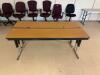 DESCRIPTION: (2) - 72" ADJUSTABLE HEIGHT LAMINATE TOP SEMINAR TABLES WITH FOLDING PANEL LEGS RETAIL PRICE: $200.00 EACH ADDITIONAL INFORMATION: TABLE - 2