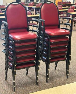 DESCRIPTION: (12) - PADDED SEAT STACKABLE ARM CHAIRS RETAIL PRICE: $80 EACH ADDITIONAL INFORMATION: GREAT CONDITION WITH MINOR COSMETIC WEAR. STOCK PH