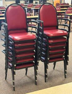 DESCRIPTION: (12) - PADDED SEAT STACKABLE ARM CHAIRS RETAIL PRICE: $80 EACH ADDITIONAL INFORMATION: GREAT CONDITION WITH MINOR COSMETIC WEAR. STOCK PH