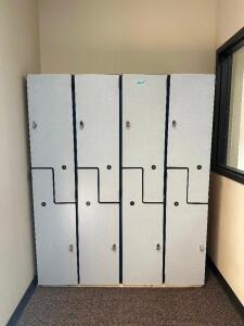 DESCRIPTION: 72" / 8 COMPARTMENT LOCKER SYSTEM SIZE: SEE PHOTOS LOCATION: CLINIC 9 THIS LOT IS: ONE MONEY QTY: 1