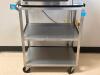 DESCRIPTION: THREE TIER STAINLESS STEEL UTILITY CART BRAND / MODEL: LAKESIDE RETAIL PRICE: $246.00 ADDITIONAL INFORMATION: GREAT CONDITION WITH MINOR - 4