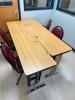 DESCRIPTION: (2) - 72" ADJUSTABLE HEIGHT LAMINATE TOP SEMINAR TABLES WITH FOLDING PANEL LEGS RETAIL PRICE: $200.00 EACH ADDITIONAL INFORMATION: TABLE - 2