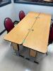 DESCRIPTION: (2) - 72" ADJUSTABLE HEIGHT LAMINATE TOP SEMINAR TABLES WITH FOLDING PANEL LEGS RETAIL PRICE: $200.00 EACH ADDITIONAL INFORMATION: TABLE - 2