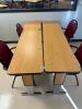 DESCRIPTION: (2) - 72" ADJUSTABLE HEIGHT LAMINATE TOP SEMINAR TABLES WITH FOLDING PANEL LEGS RETAIL PRICE: $200.00 EACH ADDITIONAL INFORMATION: TABLE - 2