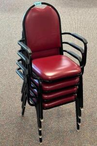 DESCRIPTION: (4) - PADDED SEAT STACKABLE ARM CHAIRS RETAIL PRICE: $80 EACH ADDITIONAL INFORMATION: GREAT CONDITION WITH MINOR COSMETIC WEAR. STOCK PHO