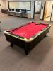 DESCRIPTION: DYNAMO POOL TABLE WITH ACCESSORIES ADDITIONAL INFORMATION: GOOD CONDITION. SEE PHOTOS FOR LOT ACCESSORIES. SOLD AS SET. LOCATION: CLINIC - 4