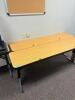 DESCRIPTION: (2) - 72" ADJUSTABLE HEIGHT LAMINATE TOP SEMINAR TABLES WITH FOLDING PANEL LEGS RETAIL PRICE: $200.00 EACH ADDITIONAL INFORMATION: TABLE - 3