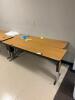 DESCRIPTION: (2) - 72" ADJUSTABLE HEIGHT LAMINATE TOP SEMINAR TABLES WITH FOLDING PANEL LEGS RETAIL PRICE: $200.00 EACH ADDITIONAL INFORMATION: TABLE - 3