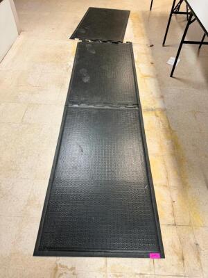 DESCRIPTION: (3) 5' X 30" BLACK RUBBER TRAFFIC MATS. SIZE 5' X 30" LOCATION: LAUNDRY THIS LOT IS: SOLD BY THE PIECE QTY: 3