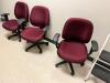 DESCRIPTION: (3) MAROON UPHOLSTERED OFFICE CHAIRS LOCATION: COMPUTER ROOM / BY KITCHEN THIS LOT IS: SOLD BY THE PIECE QTY: 3 - 2