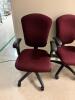 DESCRIPTION: (3) MAROON UPHOLSTERED OFFICE CHAIRS LOCATION: COMPUTER ROOM / BY KITCHEN THIS LOT IS: SOLD BY THE PIECE QTY: 3 - 2