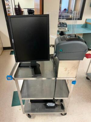 DESCRIPTION: LAKESIDE STAINLESS UTILITY CART W/ APC BATTERY BACK UPS AND LCD MONITOR LOCATION: WEST END CLINICS LABS QTY: 1