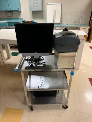 DESCRIPTION: LAKESIDE STAINLESS UTILITY CART W/ APC BATTERY BACK UPS AND LCD MONITOR LOCATION: WEST END CLINICS LABS QTY: 1