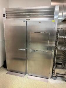 TRAULSEN TWO DOOR COMMERCIAL ROLL IN RACK COOLER.