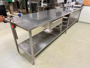 150" X 30" ALL STAINLESS TABLE W/ MOUNTED CAN OPENER.