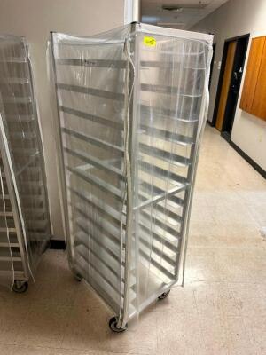 TWENTY PAN ROLL ABOUT TRAY RACK W/ PLASTIC COVER