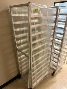 TWENTY PAN ROLL ABOUT TRAY RACK W/ PLASTIC COVER