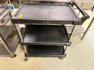 THREE TIER BLACK PLASTIC UTILITY CART