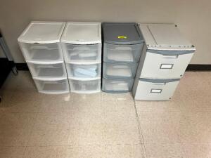 (4) PLASTIC DRAWER ORGANIZERS.