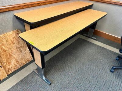 (2) 72" X 18" LAMINATE WOOD WORK TABLES W/ ADJUSTABLE LEGS.