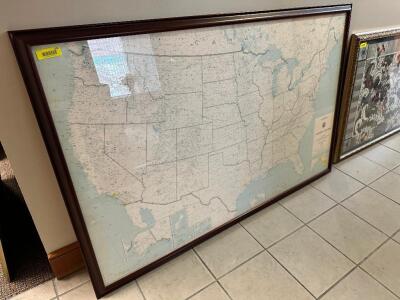 64" X 42" FRAMED MAP OF UNITED STATES