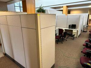 (4) PERSON SECTIONS OF 100" X 30" CUBICAL PARTITIONS W/ COMPOSITE DESKS