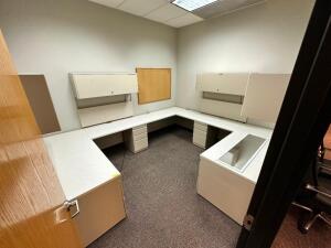 10' X 6' WALL MOUNTED COMPOSITE DESK AND HUTCH SYSTEM - SINGLE OFFICE