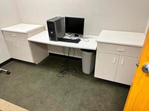 (2) 26" TWO DOOR COMPOSITE CABINETS W/ COUNTERS AND MIDDLE DESK SECTION