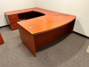 72" X 107" U SHAPED LAMINATE WOOD DESK W/ MATCHING LATERAL CABINET.