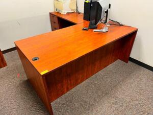 71" X 35" L SHAPED LAMINATE WOOD DESK