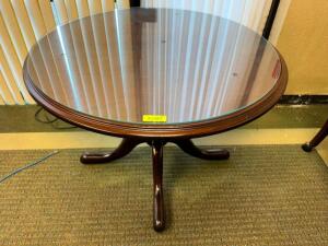 42" ROUND HARDWOOD TABLE W/ GLASS TOP