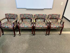 (4) FLORAL PRINT ROLL ABOUT ARM CHAIRS