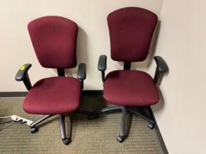 (2) MAROON ROLL ABOUT OFFICE ARM CHAIRS