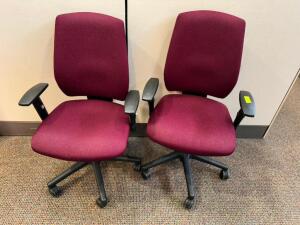 (2) MAROON ROLL ABOUT OFFICE ARM CHAIRS