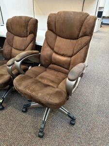 (4) HIGH BACK BROWN UPHOLSTERED OFFICE CHAIRS