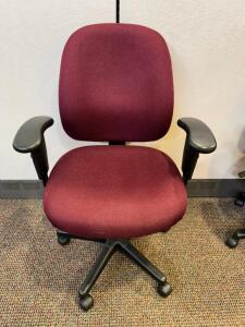 (4) ROLL ABOUT MAROON OFFICE ARM CHAIRS