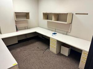 12' X 8' U SHAPED WALL MOUNTED COMPOSITE DESK W/ HUTCHES