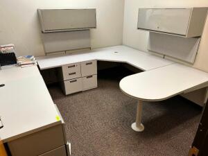 12' X 6' U SHAPED WALL MOUNTED COMPOSITE DESK W/ HUTCHES