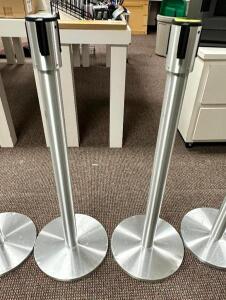 (2) EXTENDA BARRIER STANCHION POSTS IN BRUSH CHROME