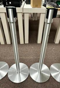 (2) EXTENDA BARRIER STANCHION POSTS IN BRUSH CHROME