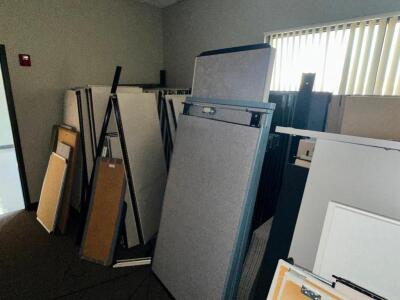 LARGE LOT OF CUBICAL, DESKS, AND PARTITION WALL SECTIONS.