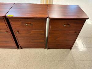 (2) TWO DRAWER LAMINATE WOOD HOSPITAL NIGHT STANDS