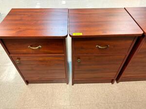 (2) TWO DRAWER LAMINATE WOOD HOSPITAL NIGHT STANDS