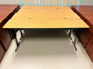 (2) 72" X 18" LAMINATE WOOD TABLES W/ ADJUSTABLE LEGS