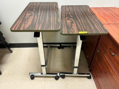 (2) HOSPITAL ROLL ABOUT FOOD SERVICE TABLES