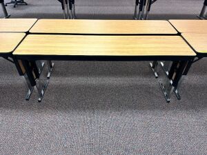 (2) - 72" ADJUSTABLE HEIGHT LAMINATE TOP SEMINAR TABLES WITH FOLDING PANEL LEGS