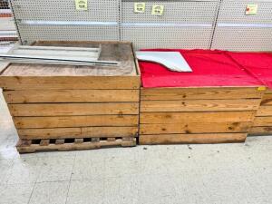 DESCRIPTION: (3) 48" X 48" WOODEN PRODUCE STANDS LOCATION: FRONT THIS LOT IS: SOLD BY THE PIECE QTY: 3