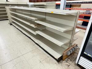 DESCRIPTION: 16' DOUBLE SIDED METAL GONDOLA SHELVING SIZE 16' LOCATION: FLOOR QTY: 1