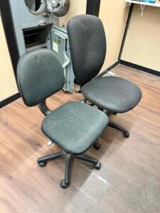 DESCRIPTION: (2) BLACK UPHOLSTERED OFFICE CHAIRS LOCATION: OFFICE THIS LOT IS: ONE MONEY QTY: 1